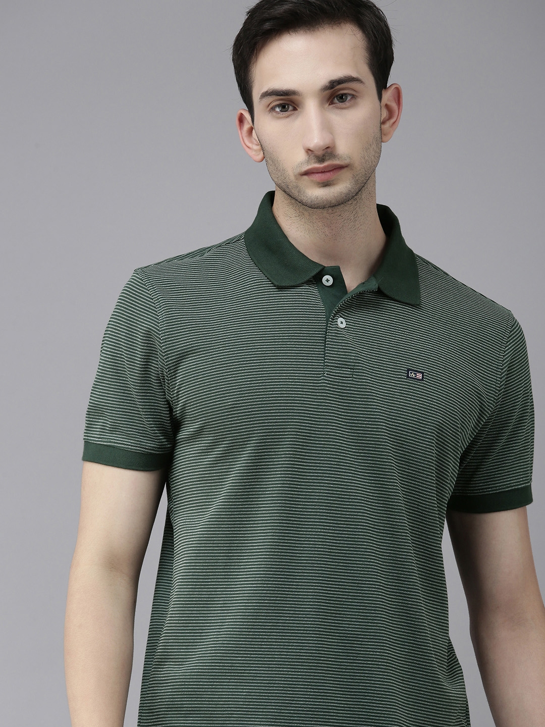 Buy Arrow Sport Men Green & White Striped Polo Collar T Shirt - Tshirts ...