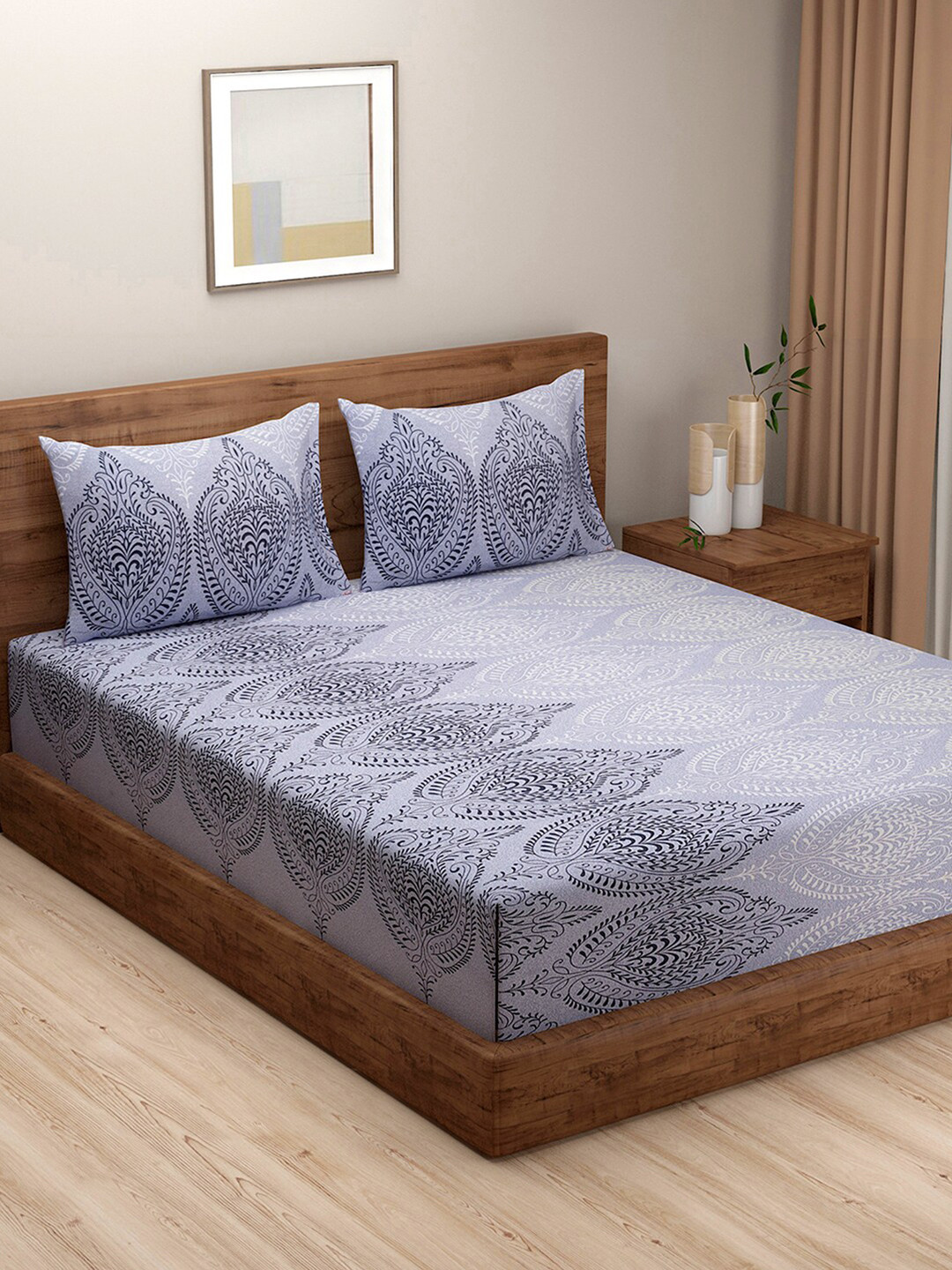 Buy SWAYAM Blue & White Ethnic Motifs Cotton 200 TC King Bedsheet With