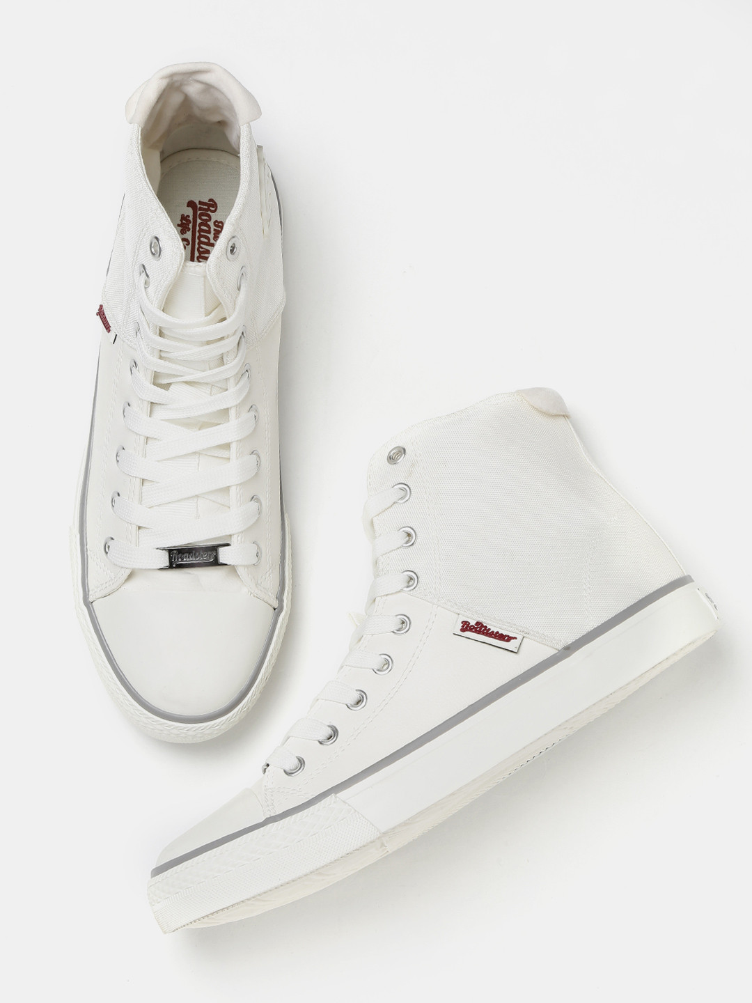 roadster men white solid sneakers