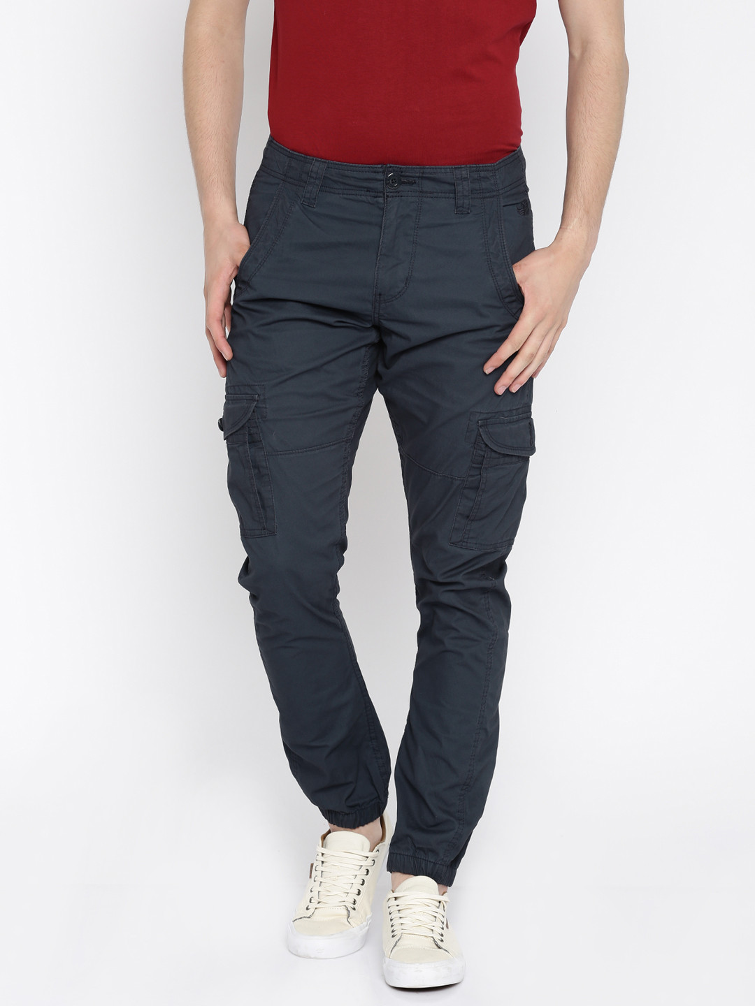 Buy Flying Machine Men Navy Blue Slim Fit Cargo Trousers - Trousers for ...