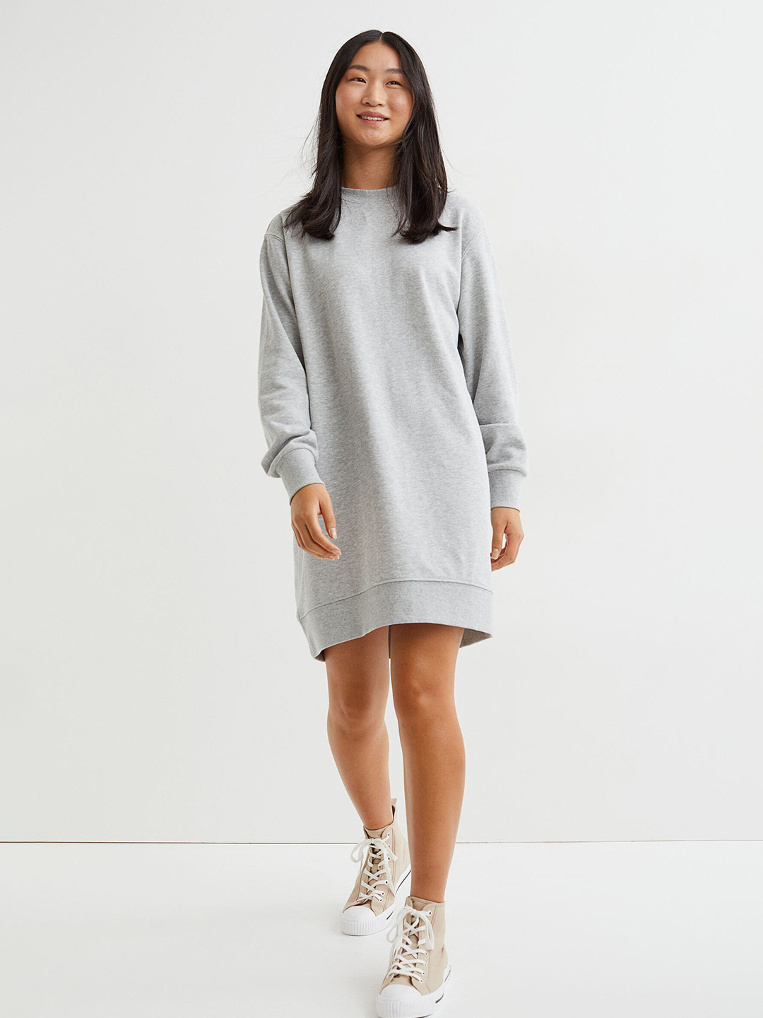 Buy H&M Women Grey Solid Sweatshirt Dress Dresses for Women 16057140