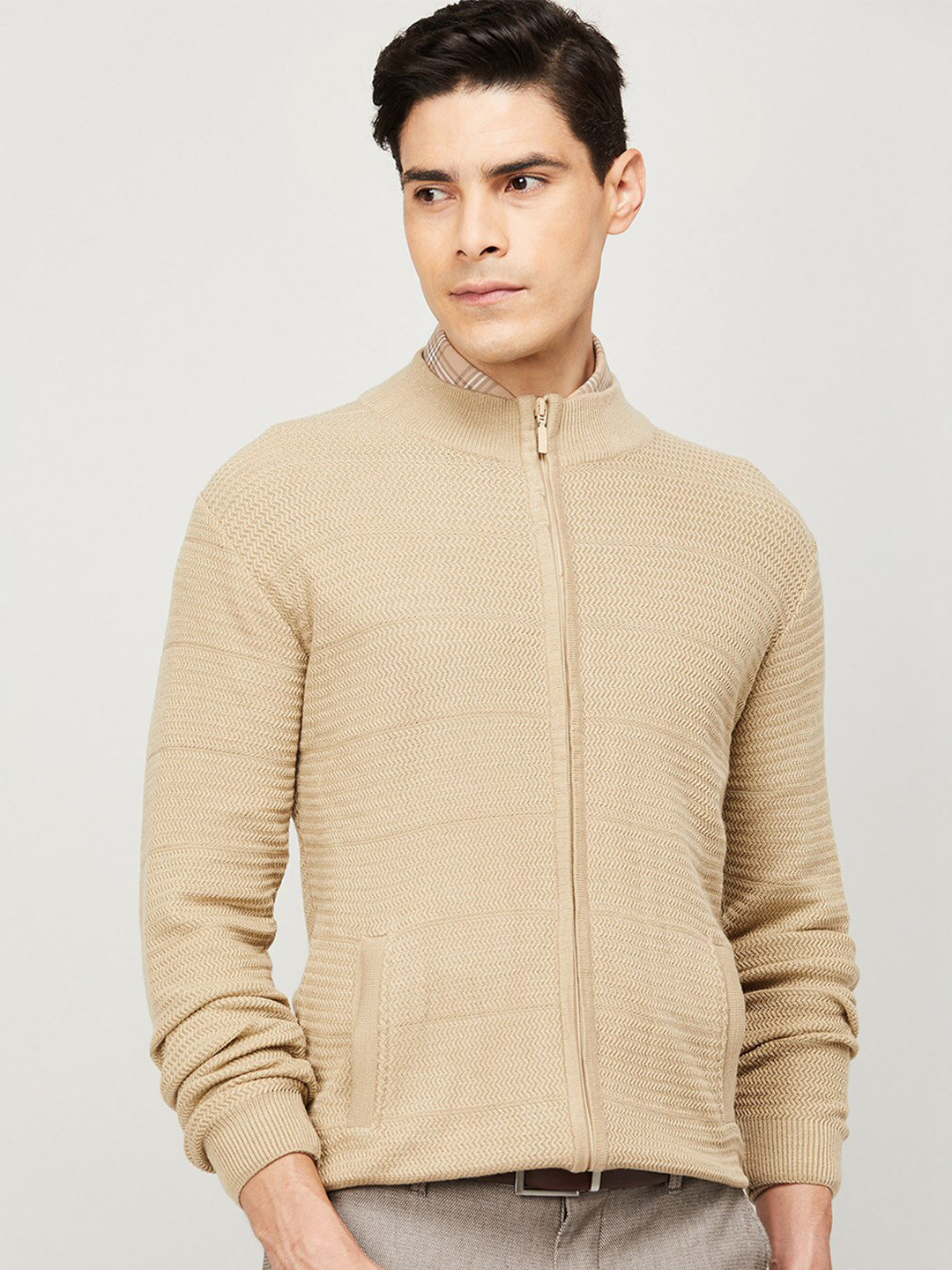 Buy CODE By Lifestyle Men Beige Acrylic Ribbed Cardigan Sweaters for Men 16058140 Myntra