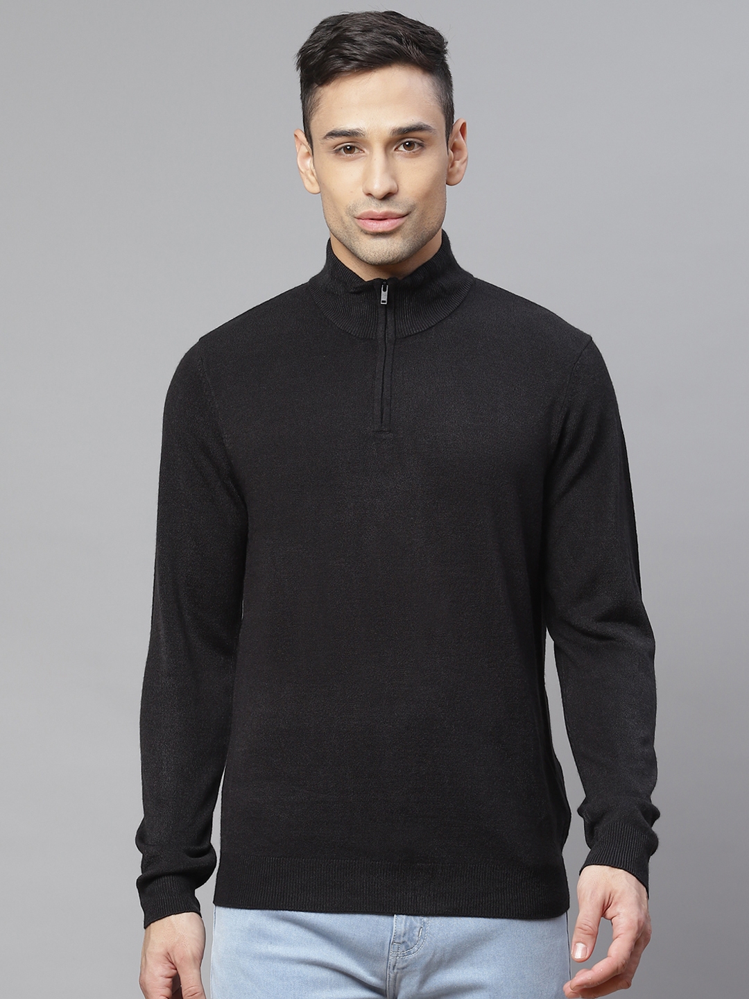Buy Marks & Spencer Men Black Solid Half Zipper Pullover - Sweaters for ...