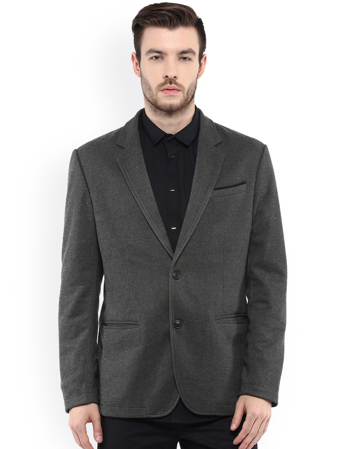 Buy Mufti Charcoal Grey Single Breasted Casual Blazer Blazers for Men