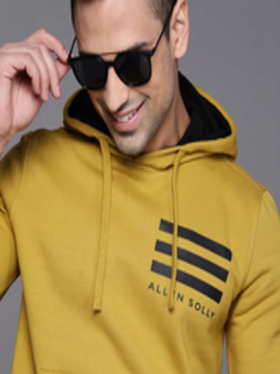 Buy Allen Solly Men Mustard Yellow Hooded Sweatshirt - Sweatshirts for ...