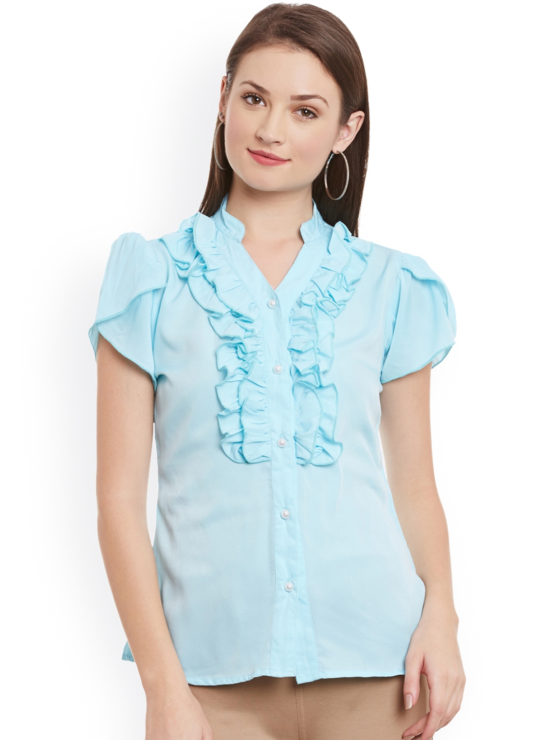 Buy Eyelet Women Blue Solid Casual Shirt - Shirts for Women 1606346 ...