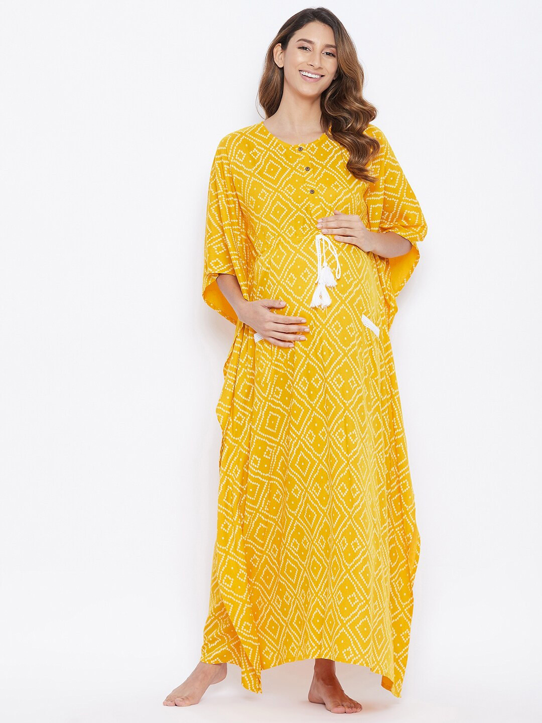 Buy The Kaftan Company Yellow Printed Maternity Kaftan Maxi Nightdress