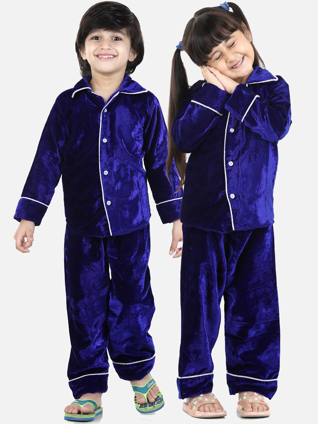 Buy BownBee Kids Blue Velvet Night Suit Night Suits for Unisex Kids