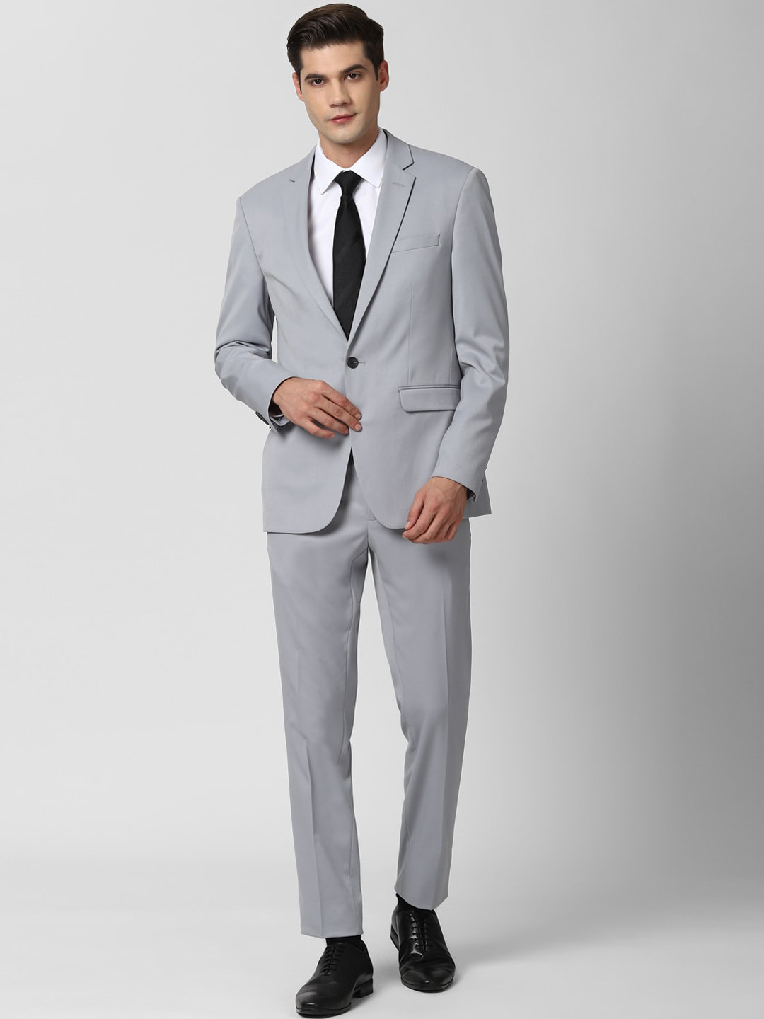 Buy Peter England Elite Men Grey Solid Single Breasted Slim Fit 2 Piece