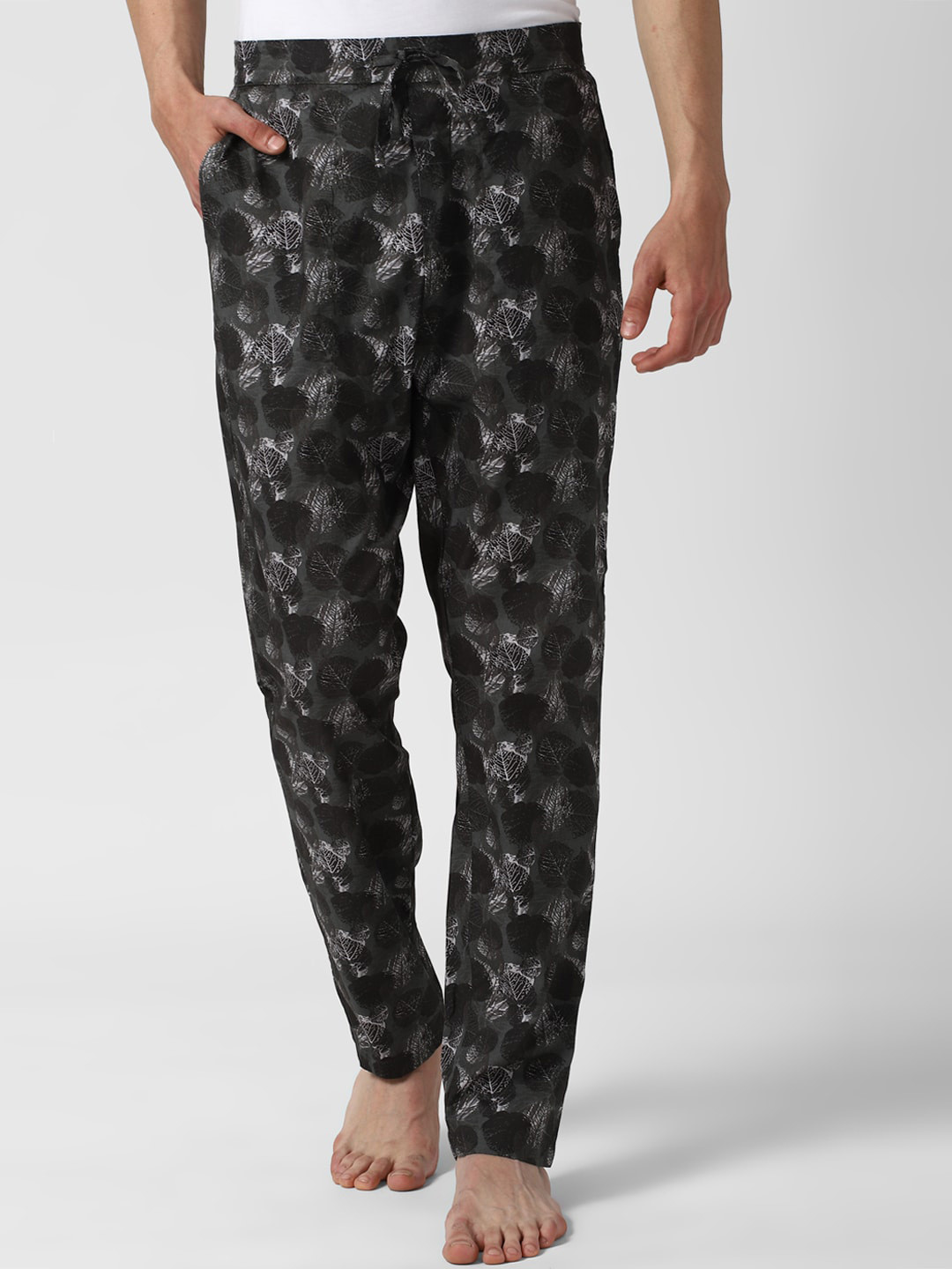 Buy Peter England Men Grey & Black Printed Pure Cotton Lounge Pants