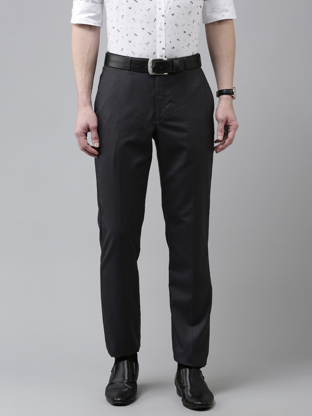 Buy Park Avenue Men Navy Blue Solid Regular Fit Mid Rise Plain Woven ...