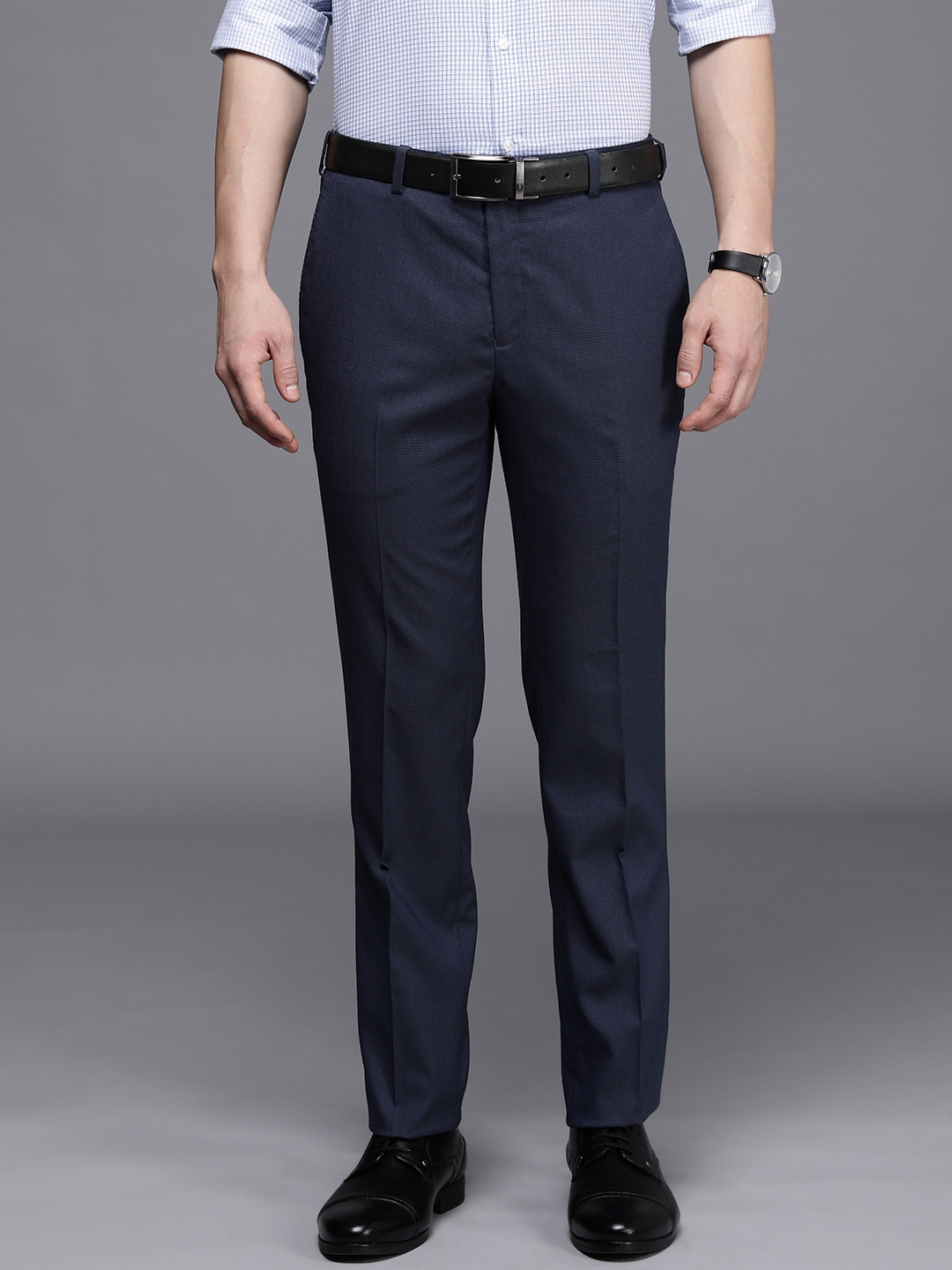 Buy Raymond Men TDark Blue Slim Fit Formal Trousers - Trousers for Men ...