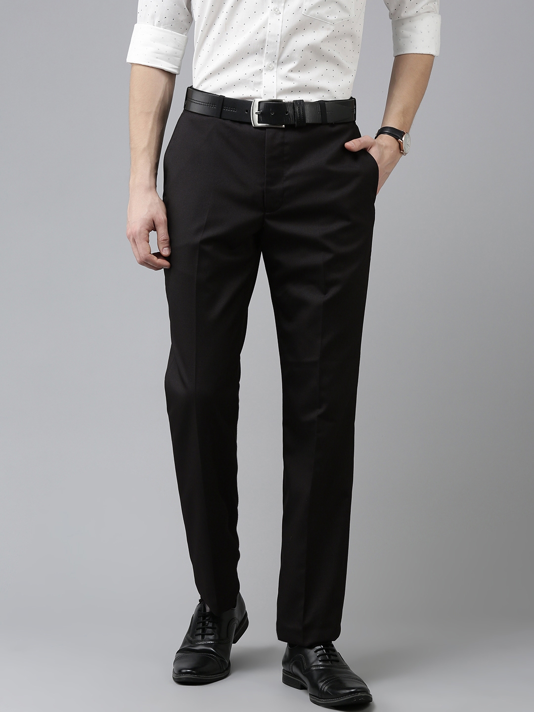 Buy Park Avenue Men Black Solid Formal Trousers - Trousers for Men ...