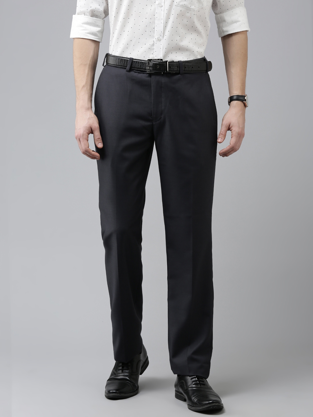 Buy Park Avenue Men Charcoal Grey Smart Fit Trousers - Trousers for Men ...