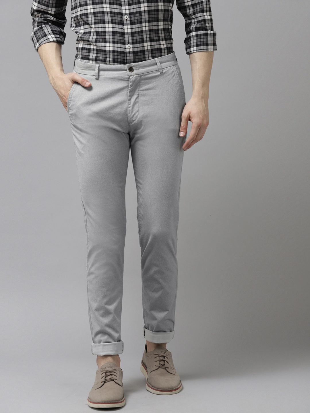 Buy Arrow Men Grey Low Rise Jackson Fit Chinos Trousers - Trousers for ...