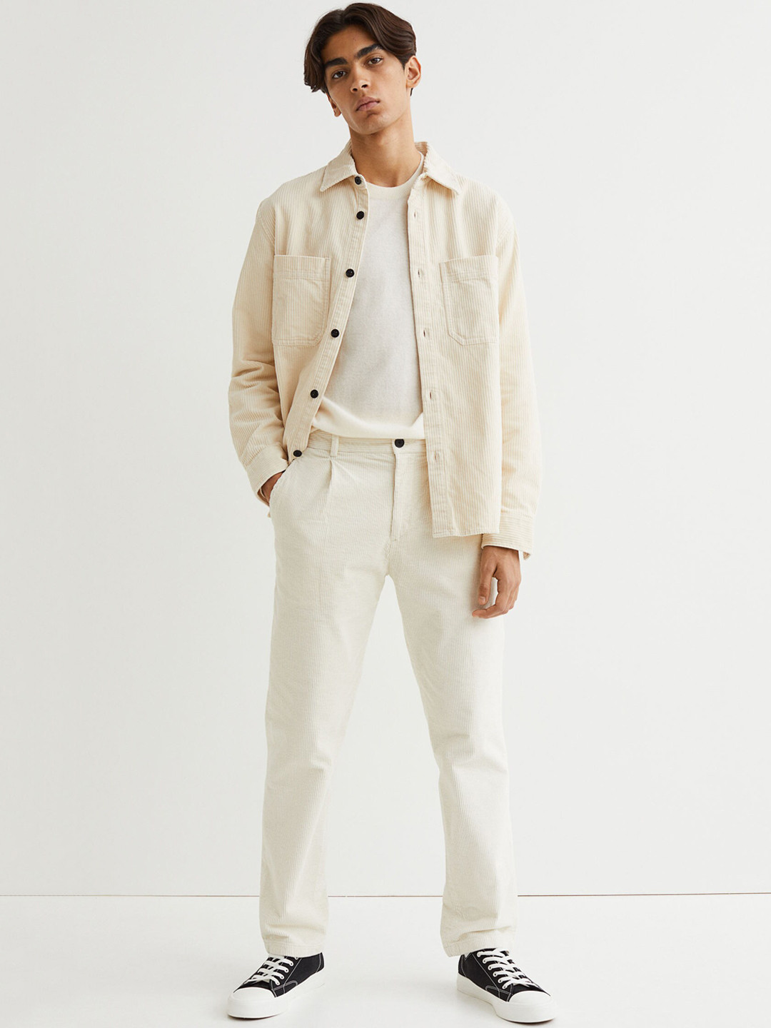 Buy H&M Men White Regular Fit Corduroy Trousers Trousers for Men