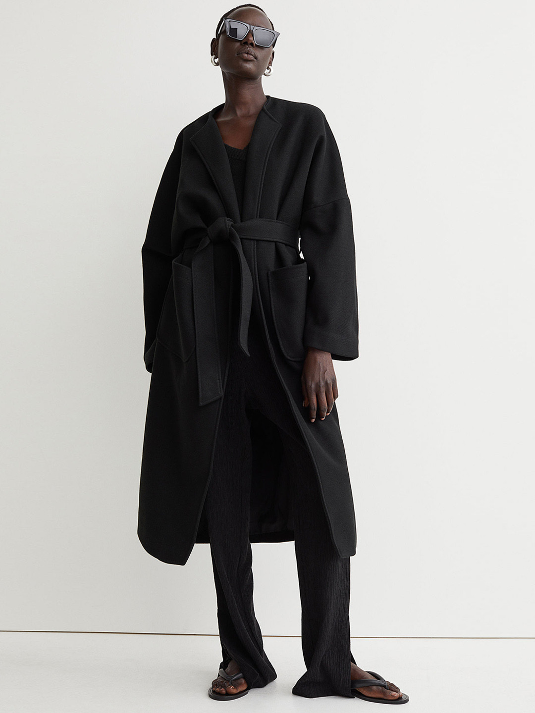 Buy H&M Woman Black Long Coat Coats for Women 16067096 Myntra