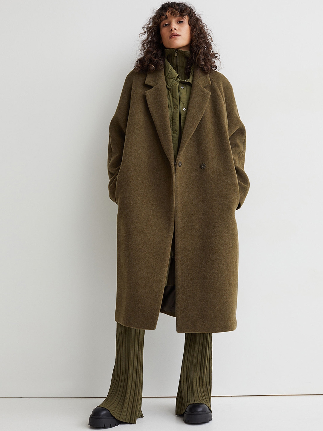 Buy H&M Women Green Solid Wool Blend Coat Coats for Women 16067114