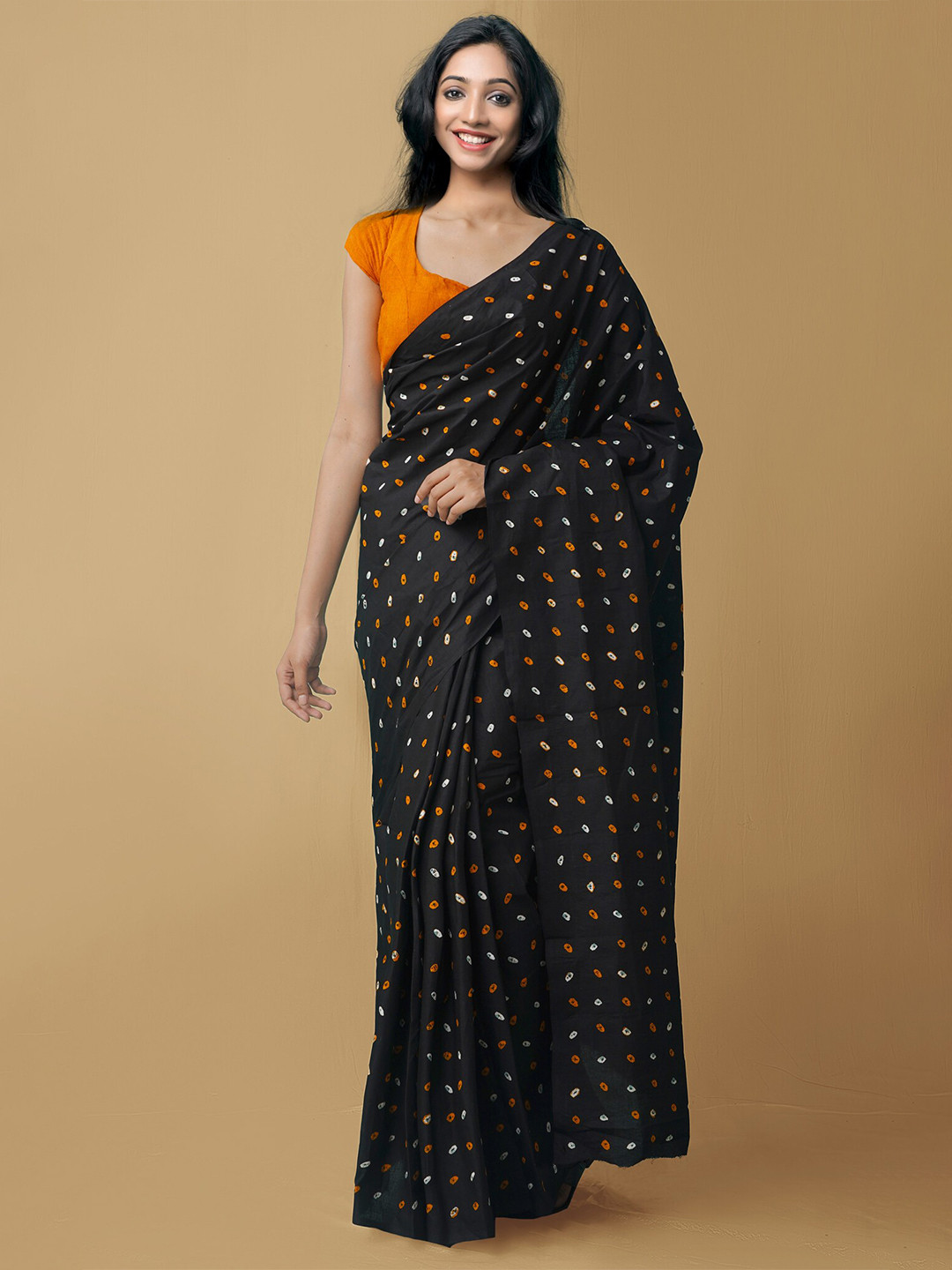 Buy Unnati Silks Black White Bandhani Printed Pure Cotton Bandhani