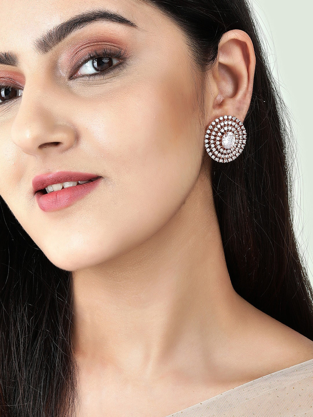 Buy Rubans Rose Gold Plated AD Studded Circular Oversized Stud Earrings