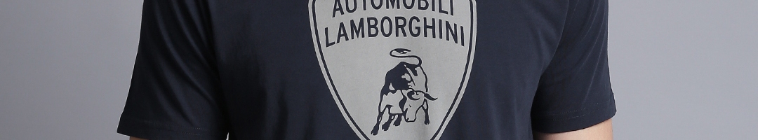 Buy Automobili Lamborghini Men Navy Shield Printed Round Neck T Shirt ...