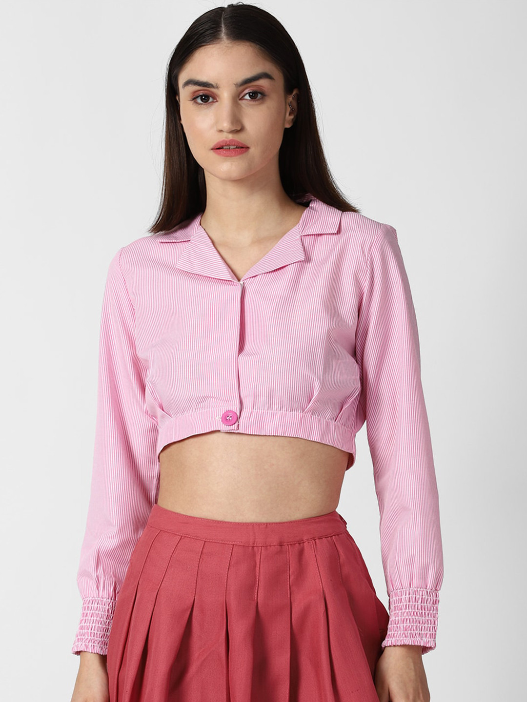 Buy FOREVER 21 Women Pink Open Front Tailored Crop Jacket Jackets for