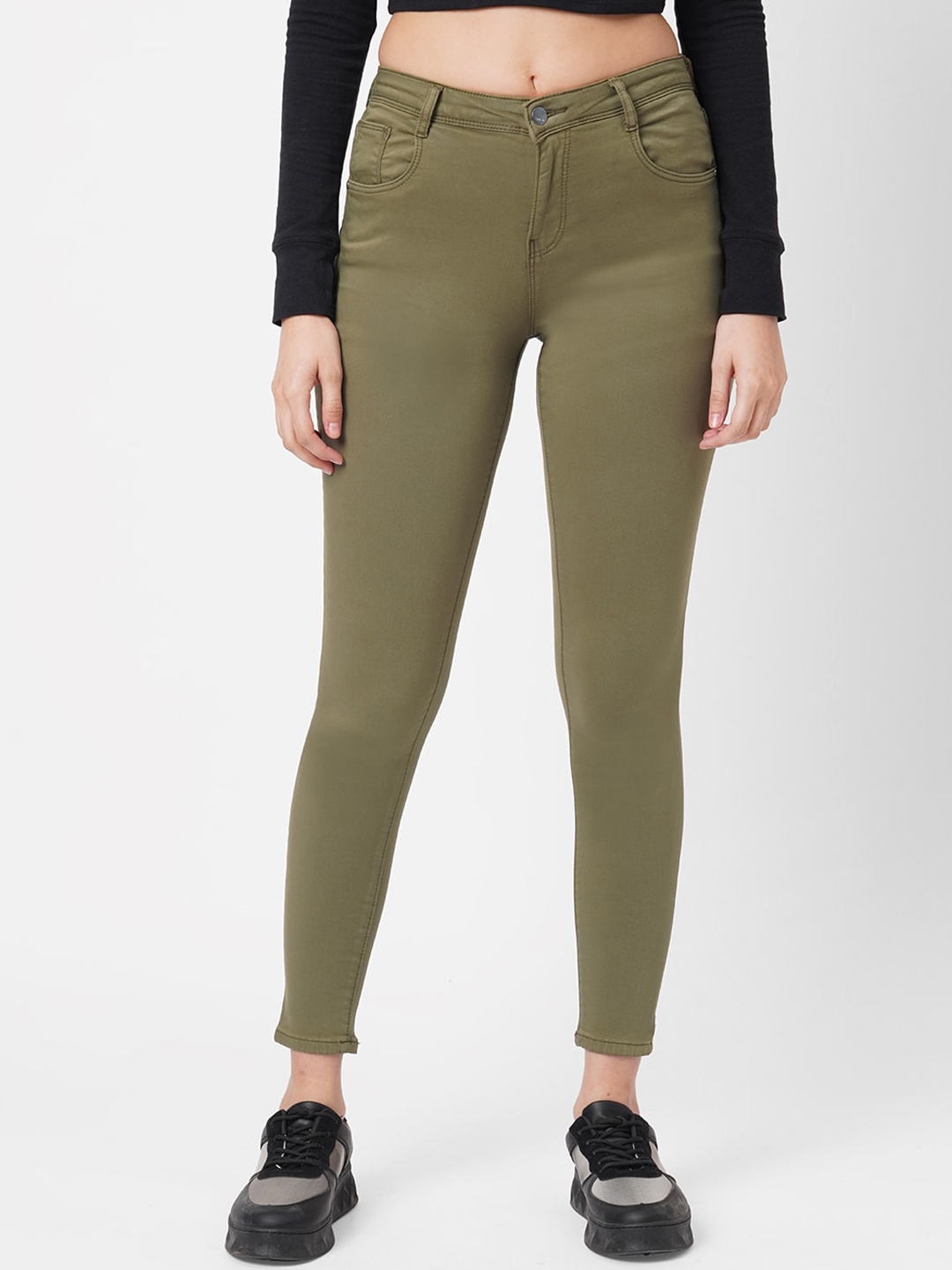 Buy Kraus Jeans Women Olive Green Skinny Fit High Rise Jeans Jeans