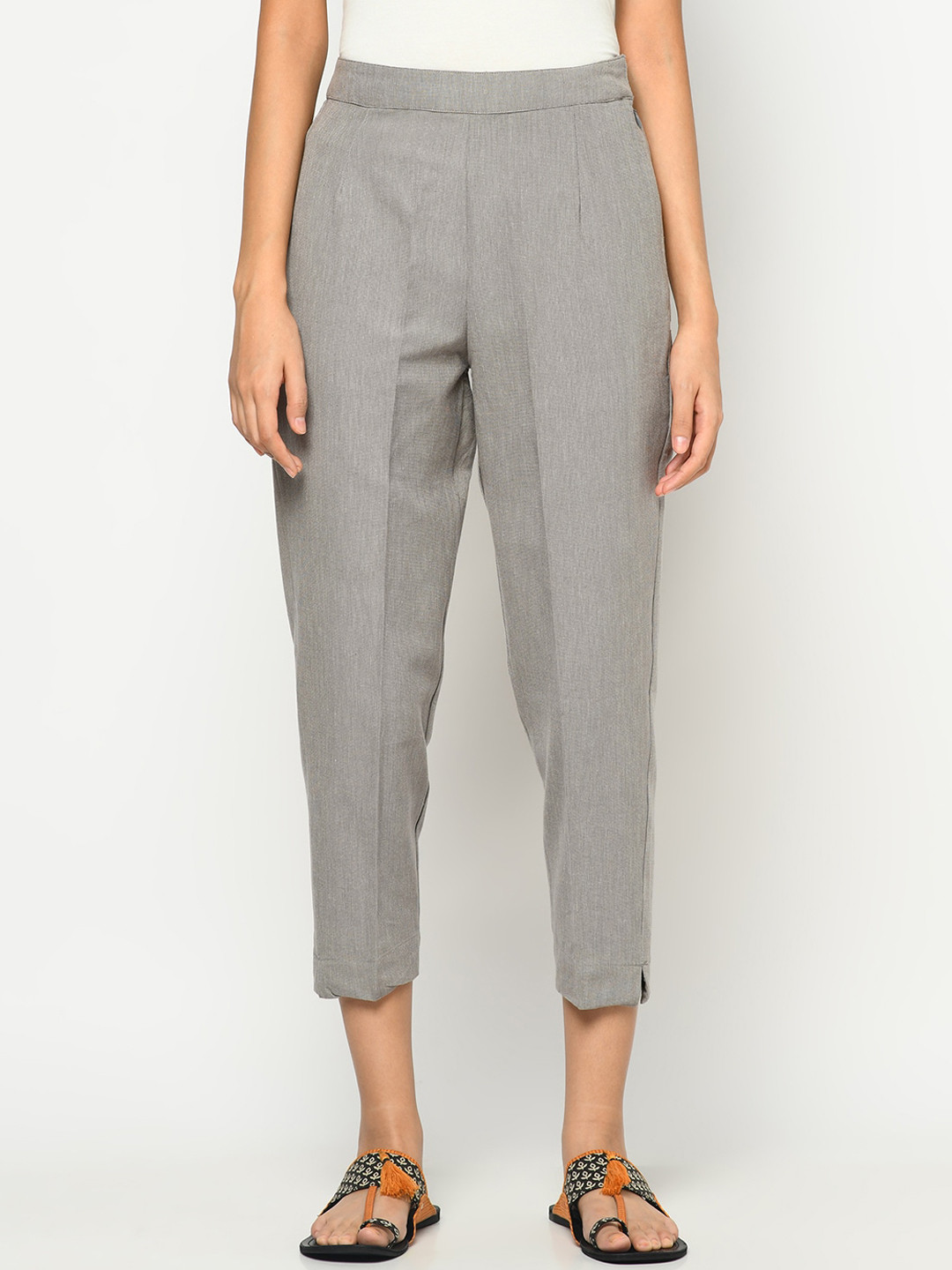 Buy Fabindia Women Grey Slim Fit Peg Trousers Trousers for Women