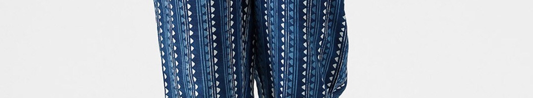Buy Fabindia Women Blue Printed Tapered Trousers - Trousers for Women ...