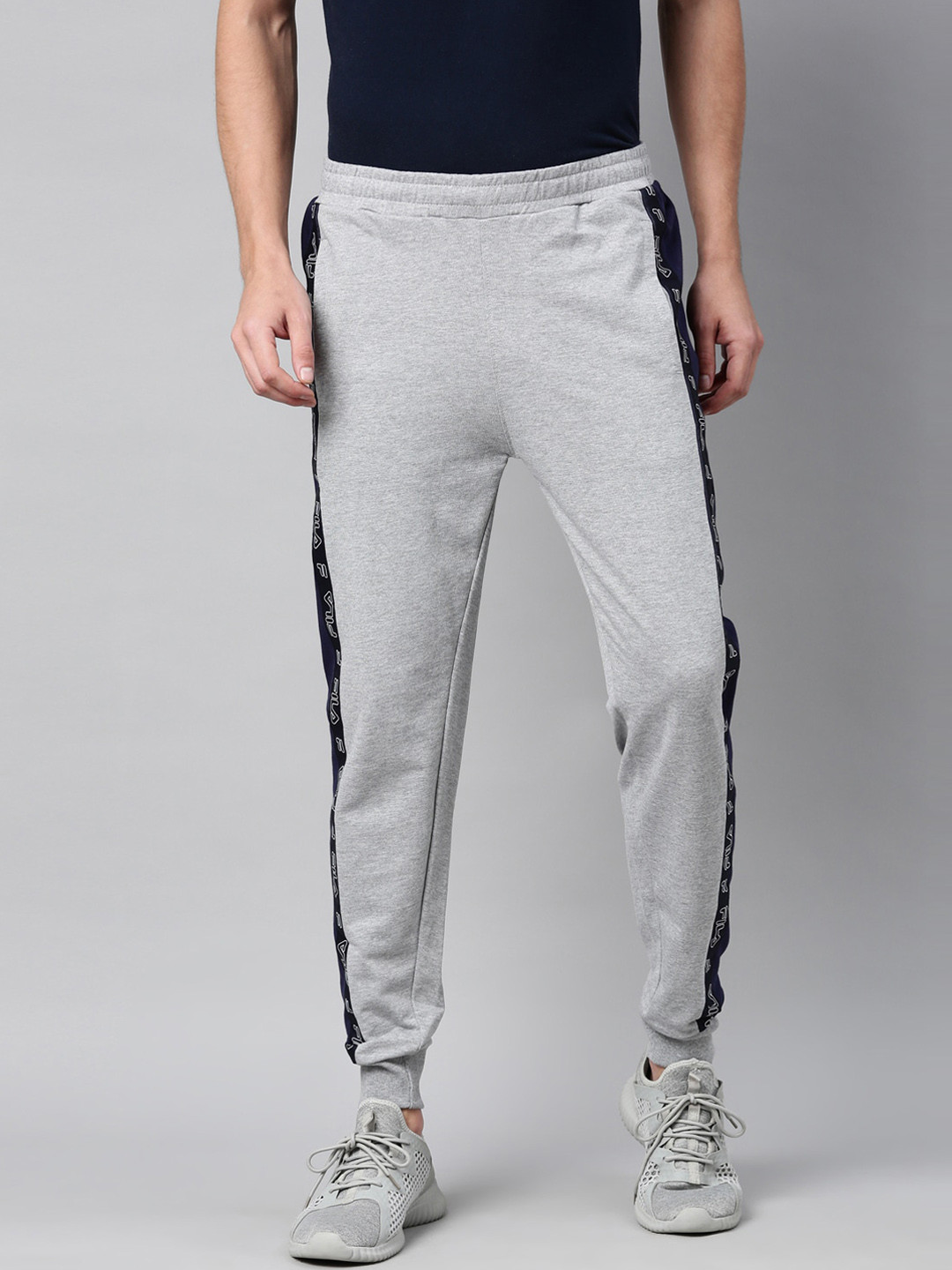 Buy FILA Men Grey Striped Pure Cotton Joggers Track Pants for Men