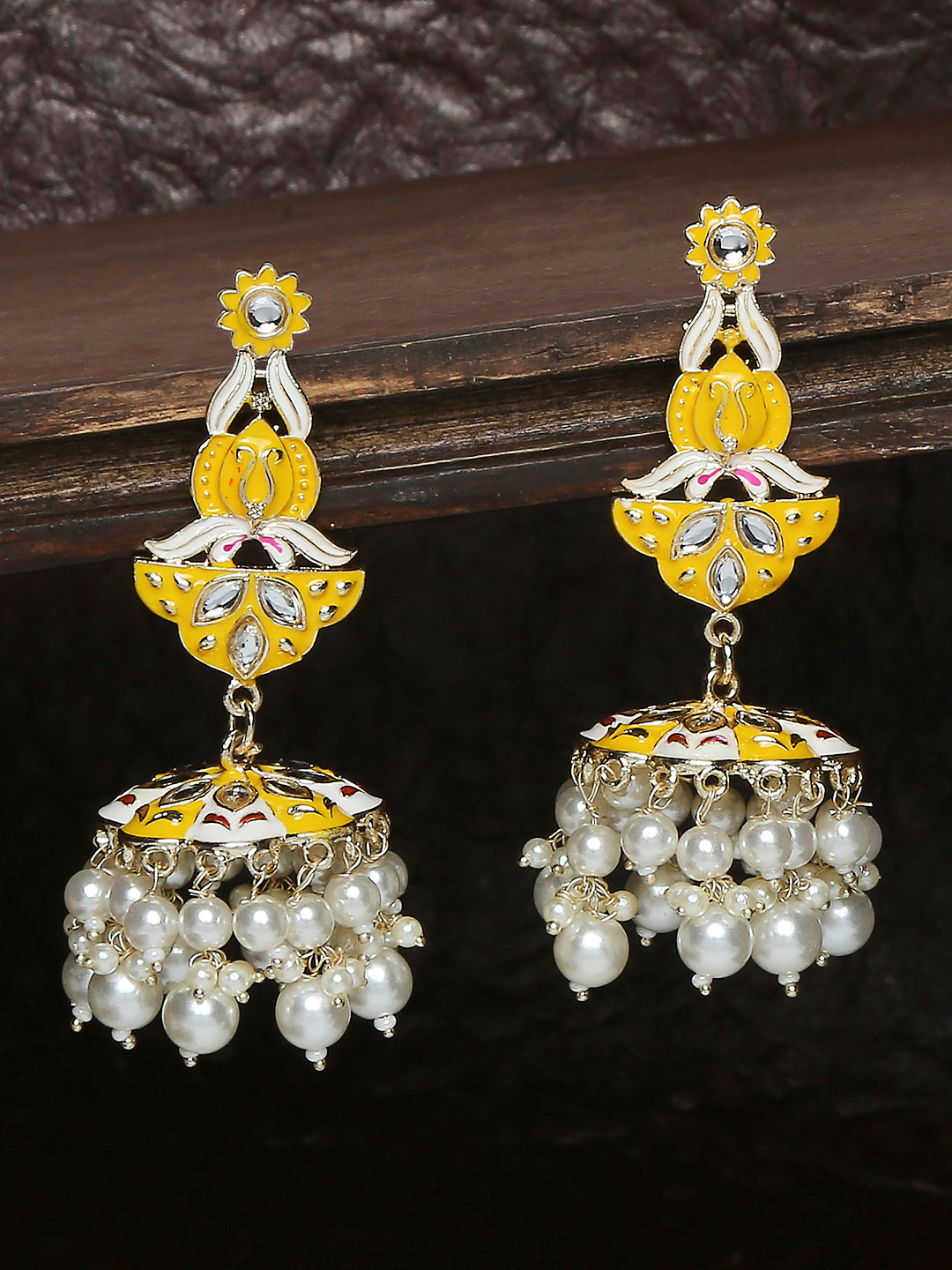 Yellow meenakari earrings clearance