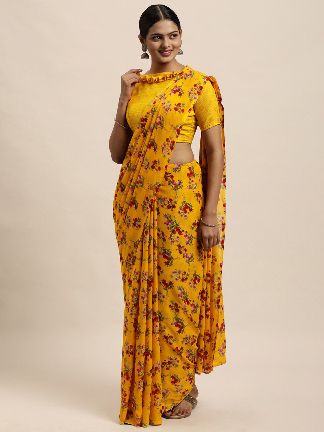 Buy KALINI Yellow Floral Saree Sarees For Women 16089780 Myntra