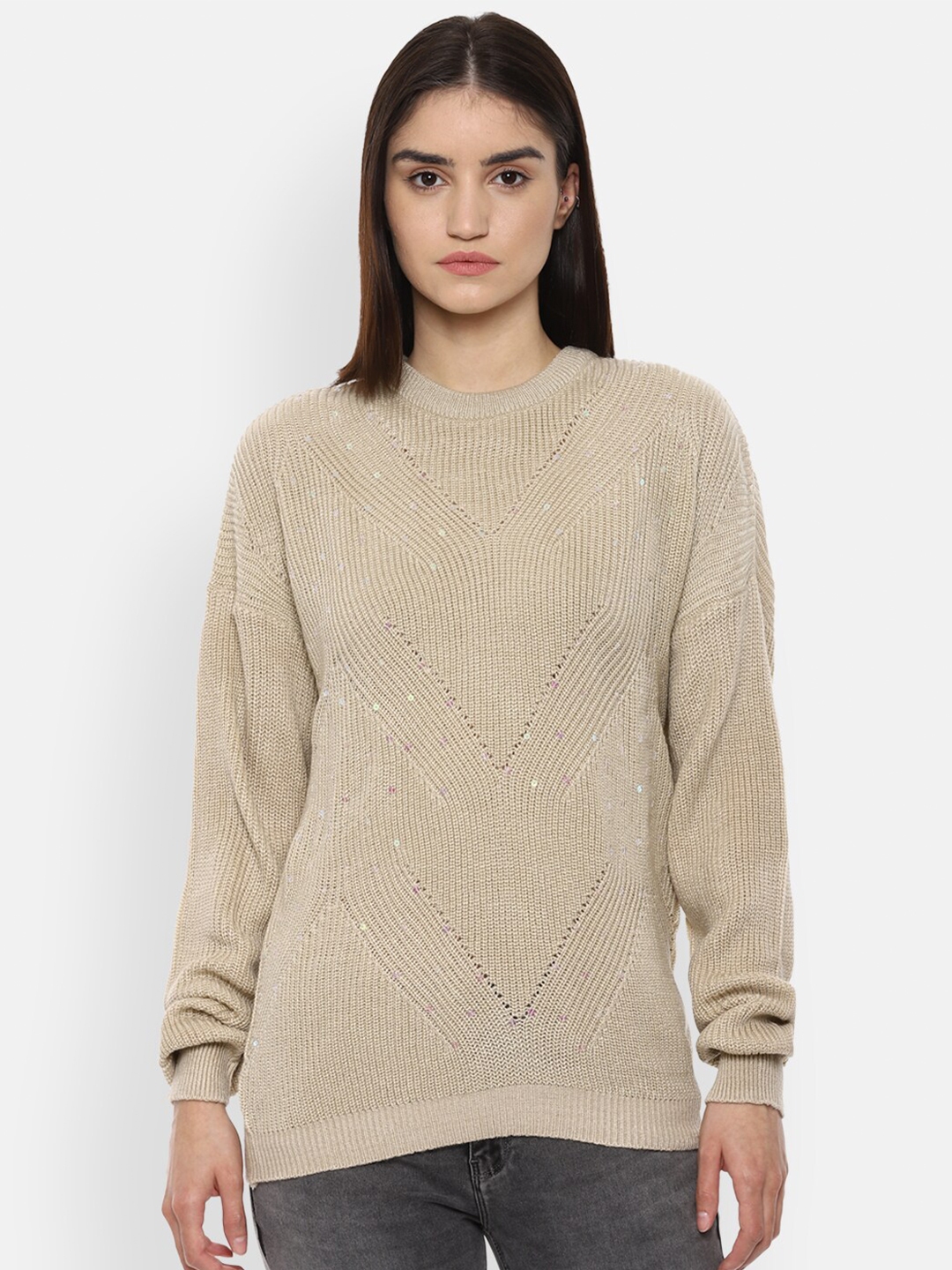 Buy Van Heusen Woman Women Khaki Ribbed Pullover - Sweaters for Women ...