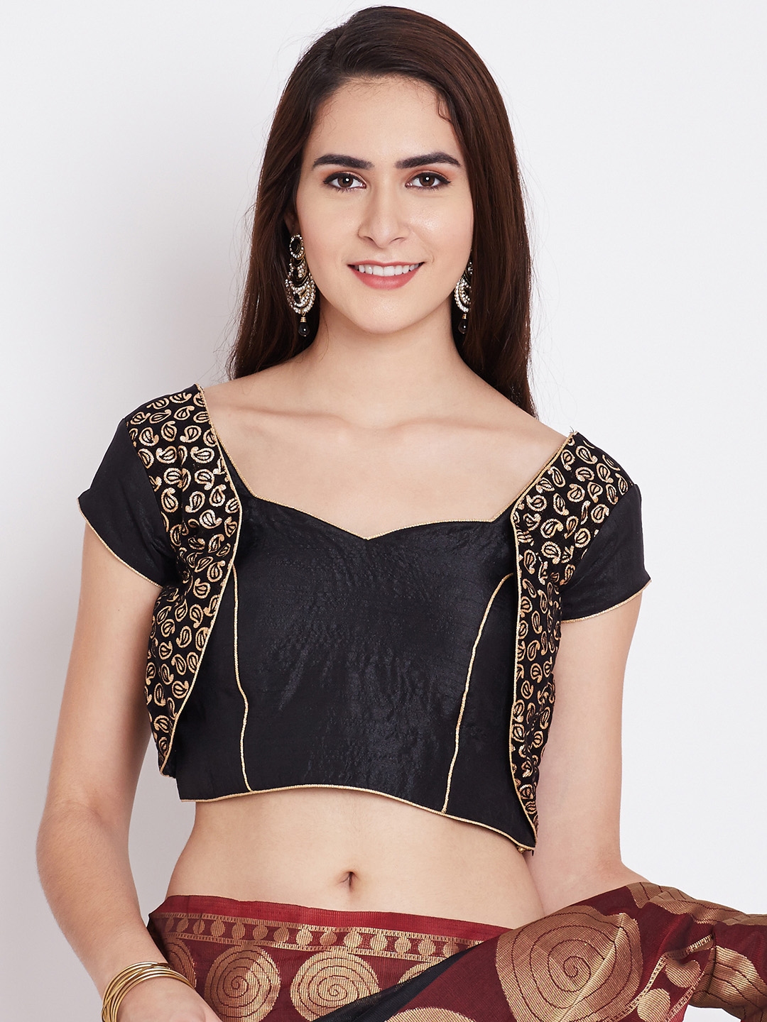 Buy Banarasi Style Black Cotton Paisley Pattern Blouse - Saree Blouse ...