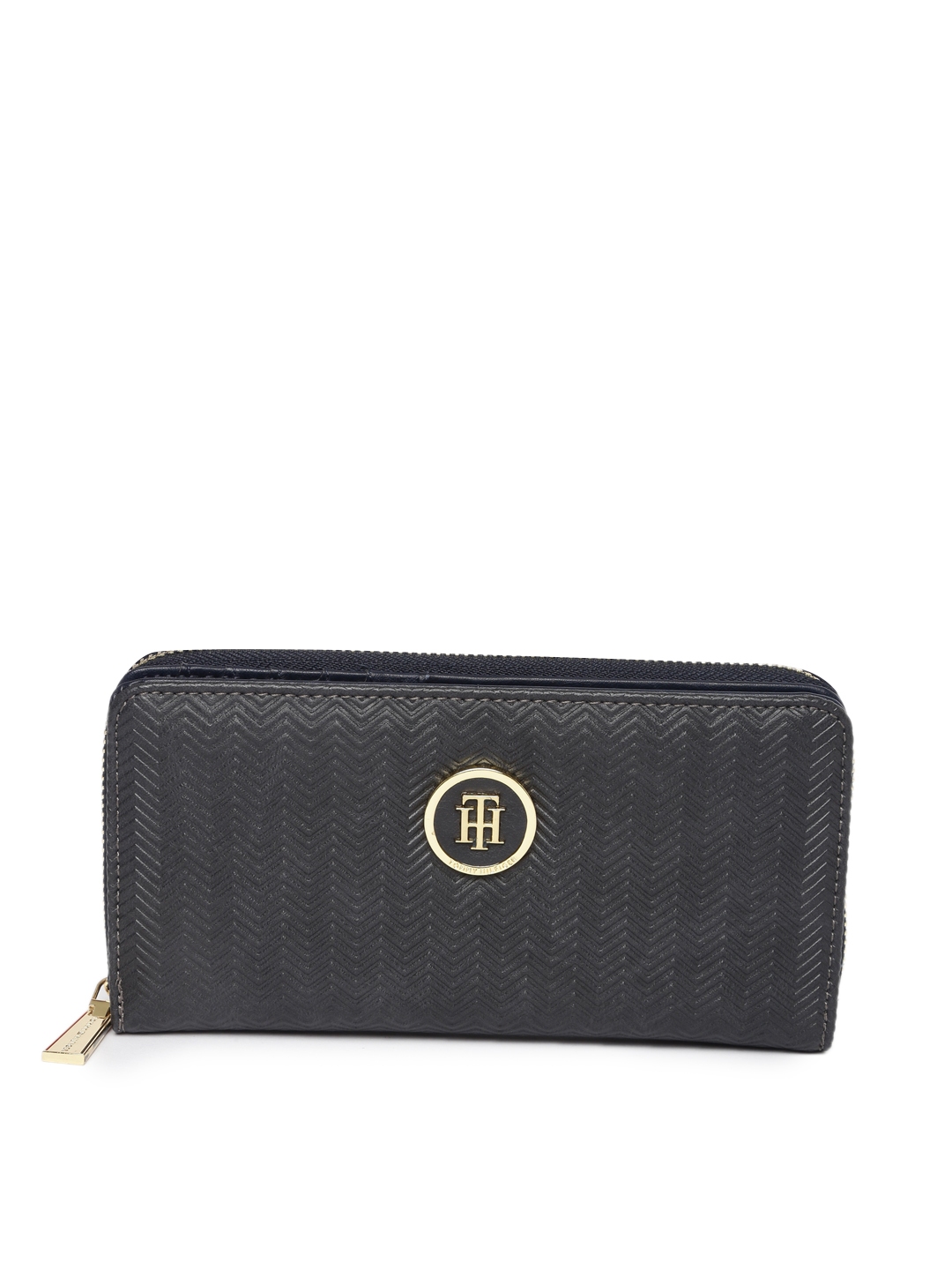Buy Tommy Hilfiger Women Grey Textured Two Fold Leather Wallet ...