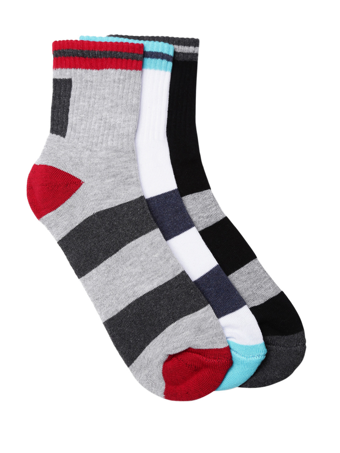 Buy Roadster Men Pack Of 3 Striped Above Ankle Length Socks Socks for