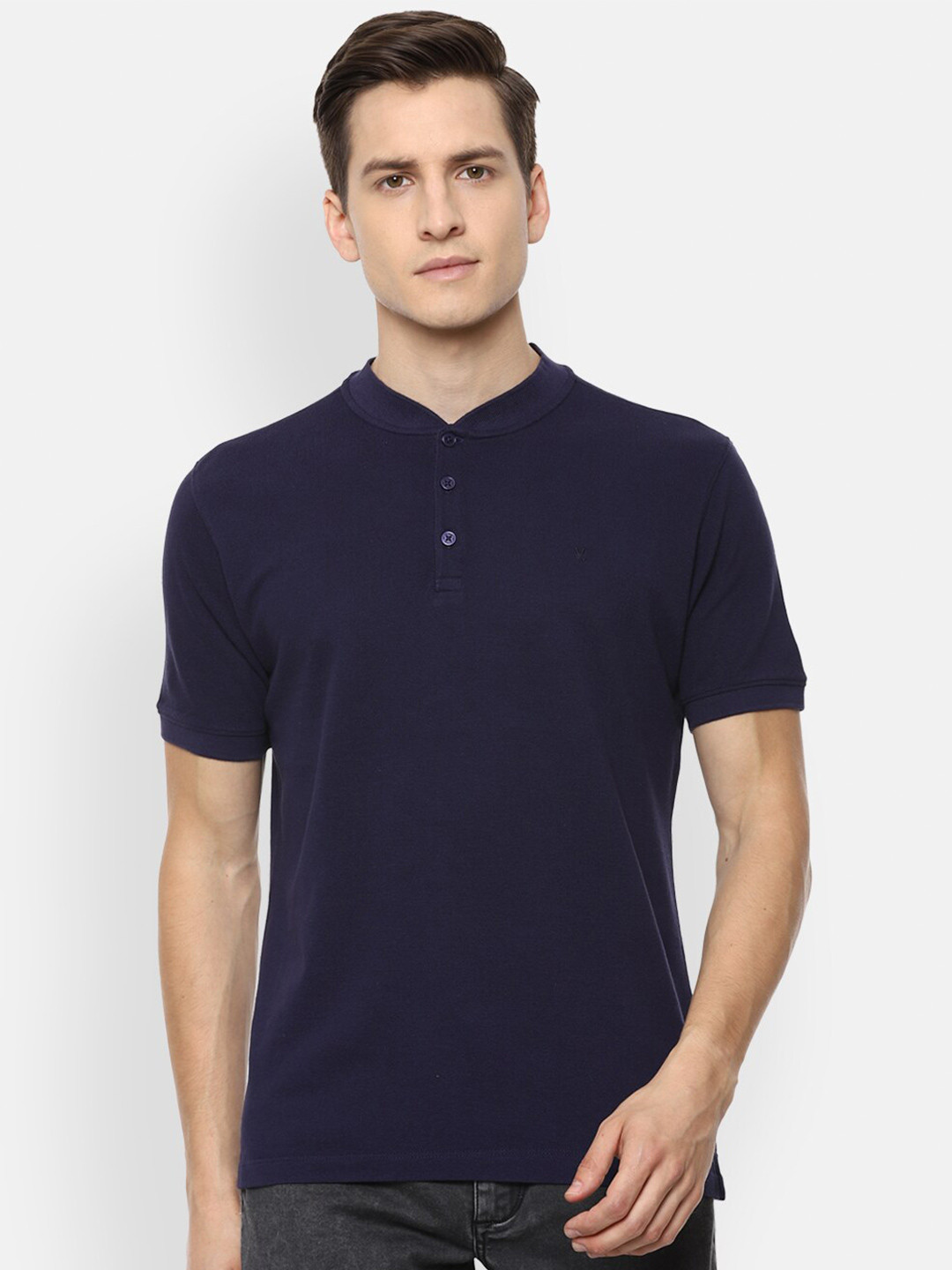 Buy V Dot Men Navy Blue Henley Neck Pockets Slim Fit T Shirt Tshirts