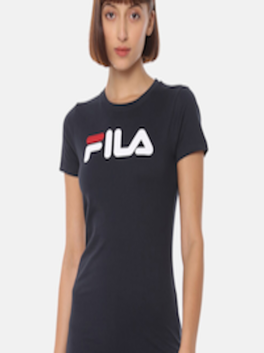 Buy FILA Women Blue Typography Printed Applique T Shirt - Tshirts for ...