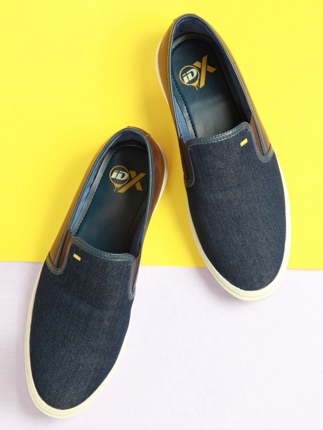 Yellow Plaid Men's Slip On Sneakers