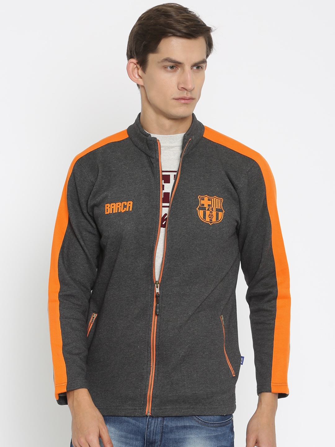 Buy FC Barcelona Grey Jacket Jackets for Men 1610390 Myntra