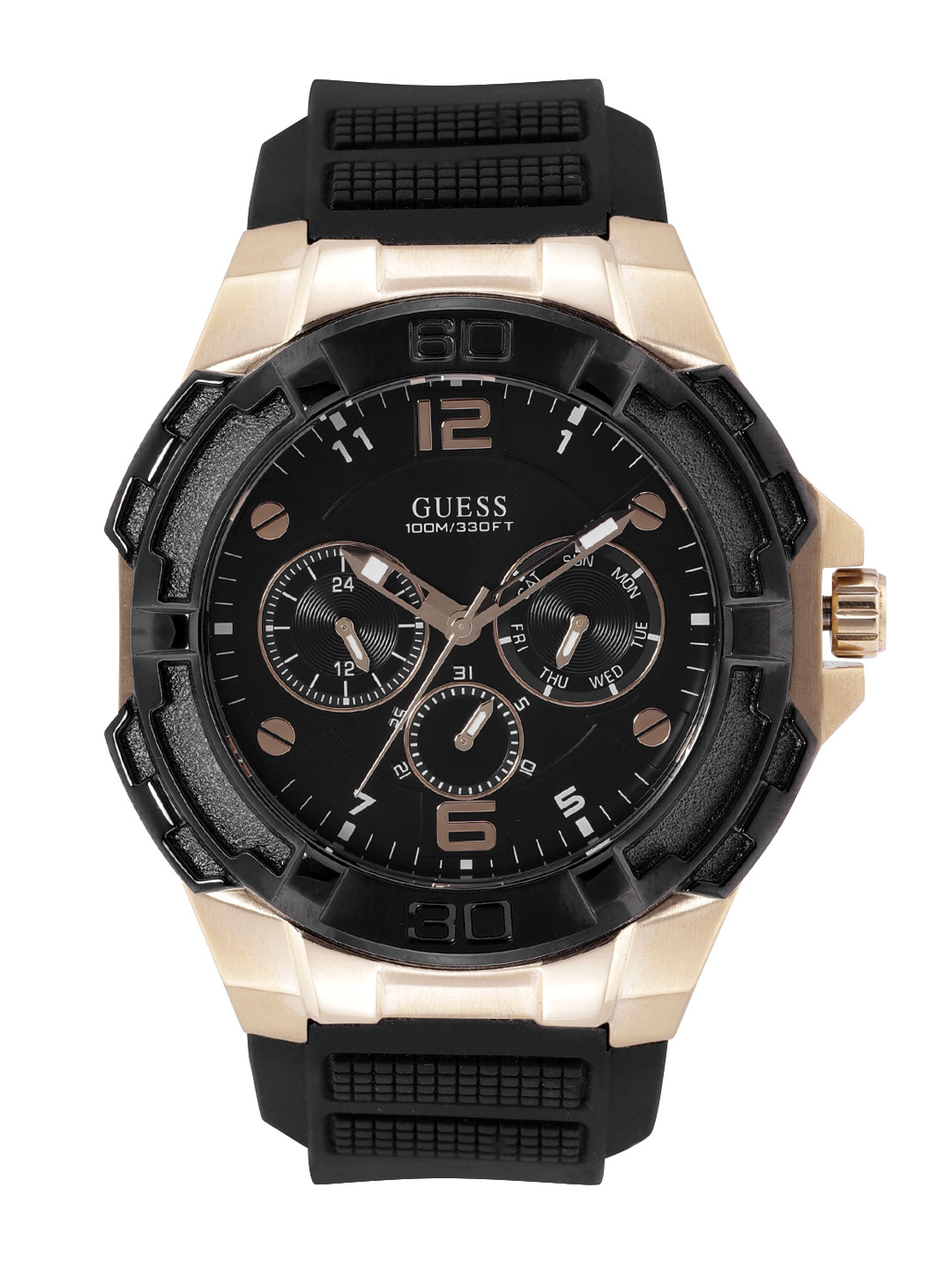 Guess Indovina Quartz Black Dial Black Leather Strap Watch For Men - W0040G9