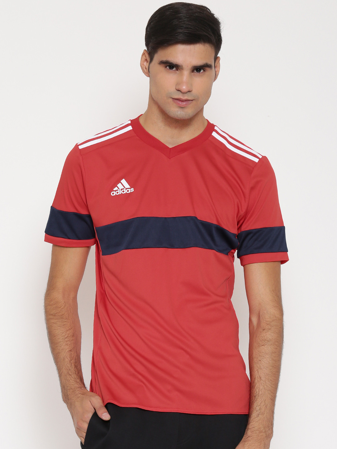 Buy ADIDAS Men Red KONN16 Striped V Neck Football Jersey - Tshirts for ...
