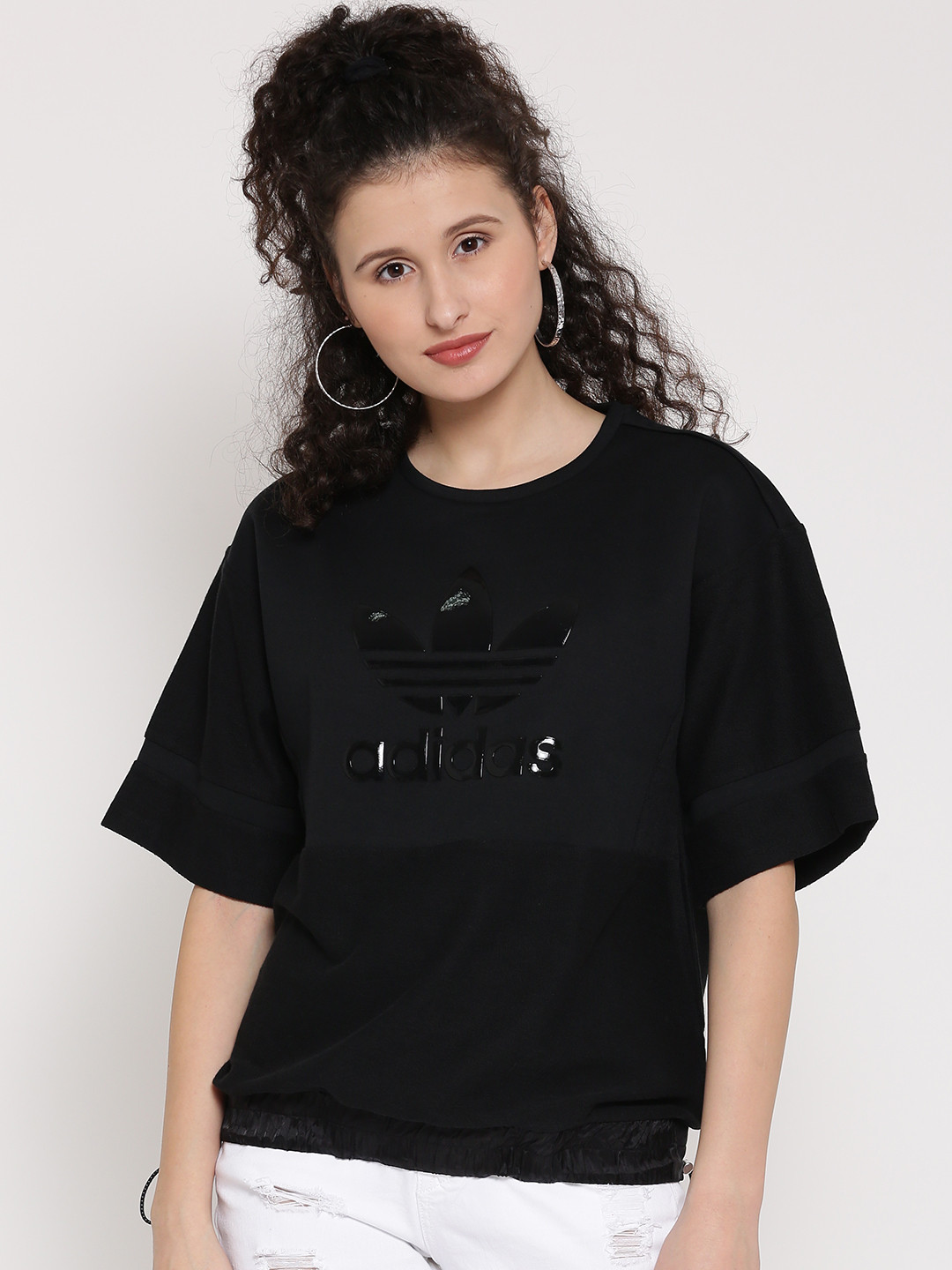 Buy ADIDAS Originals Women Black Printed Panelled Round Neck T Shirt