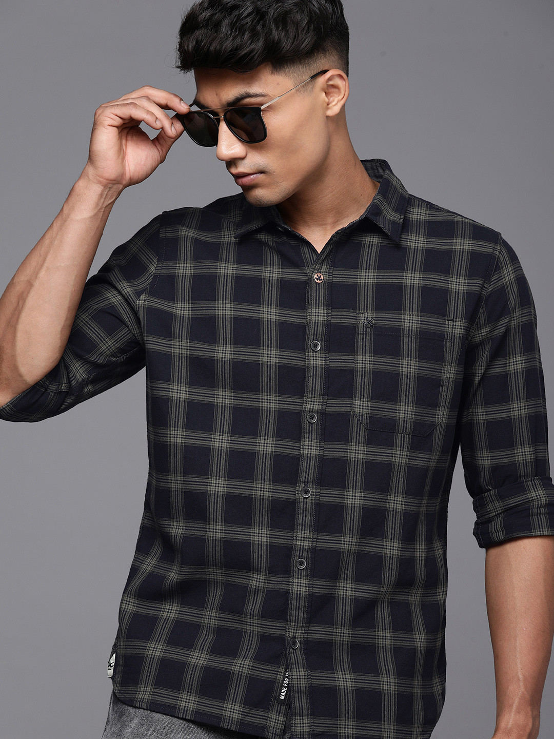 Buy WROGN Men Blue Tartan Checked Slim Fit Pure Cotton Casual Shirt Shirts for Men 16106826