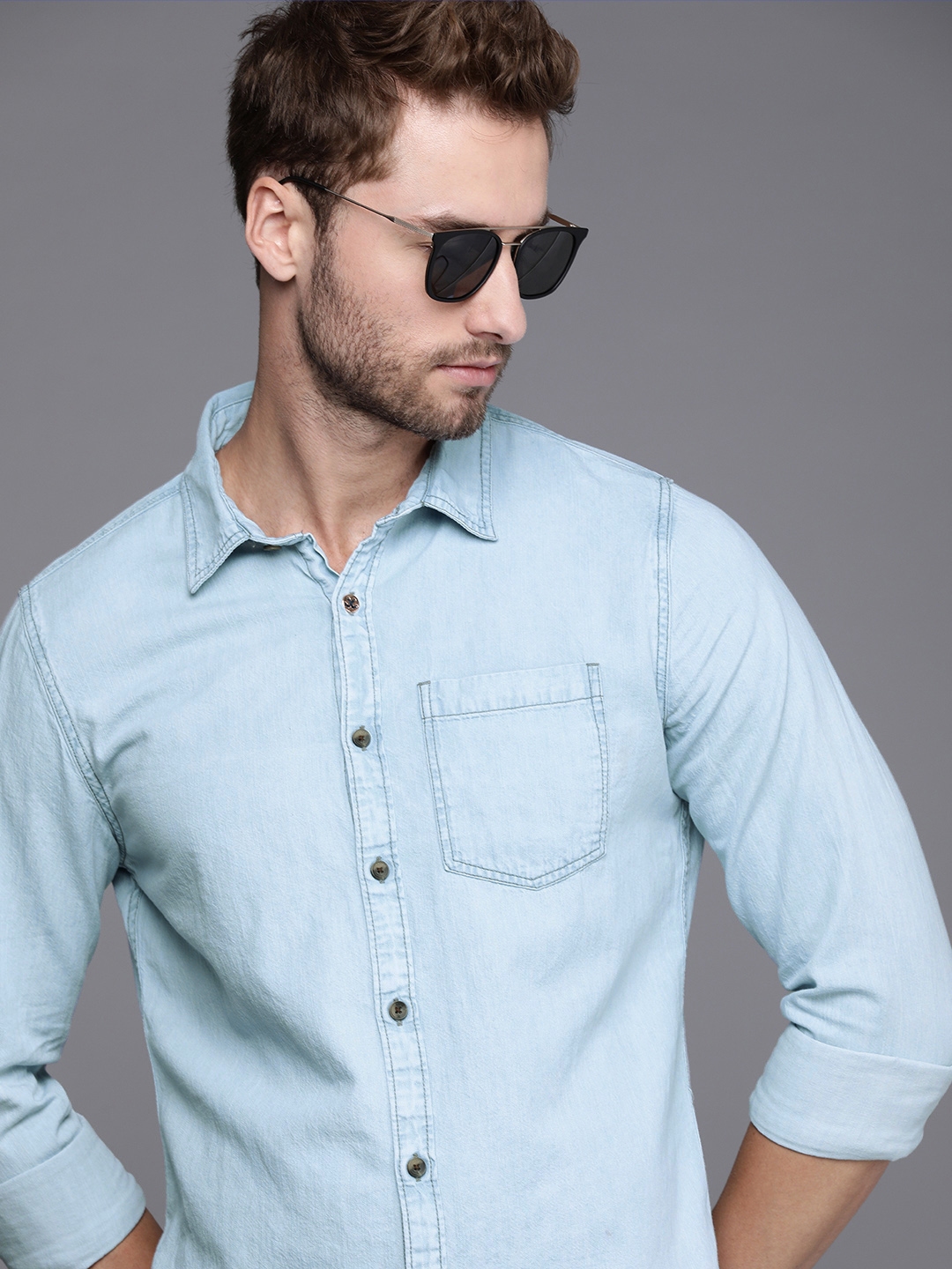 Buy WROGN Men Blue Slim Fit Casual Shirt - Shirts for Men 16106838 | Myntra