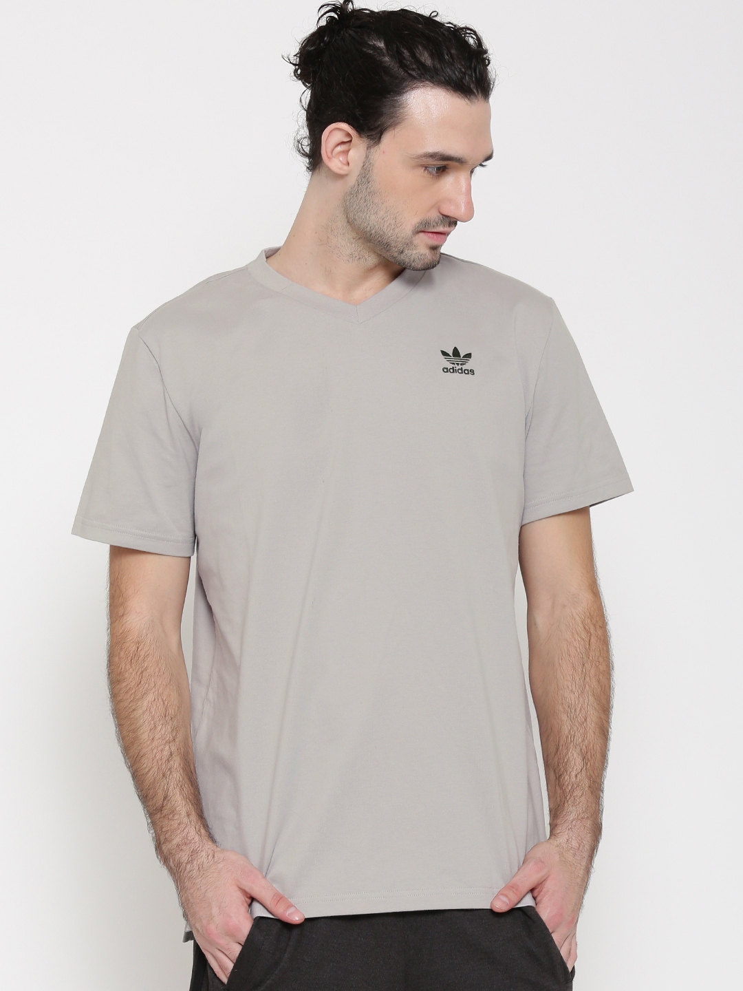 Buy ADIDAS Originals Men Grey Boxy Solid V Neck T Shirt - Tshirts for ...