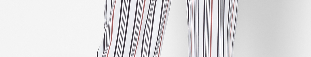 Buy URBANIC Women White & Black Striped Trousers - Trousers for Women ...