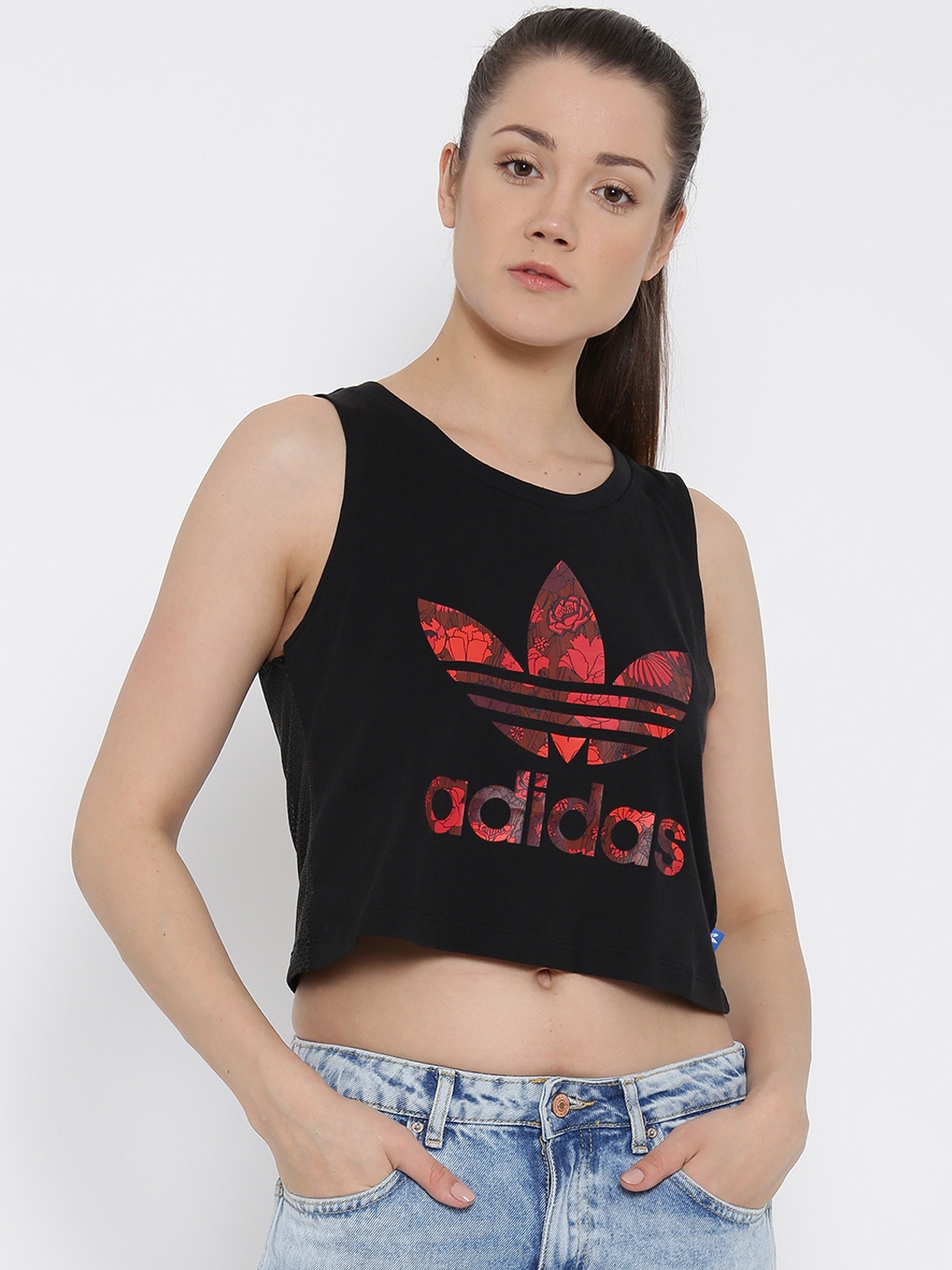 Buy Adidas Originals Women Black Loose Printed Crop Top Tops For