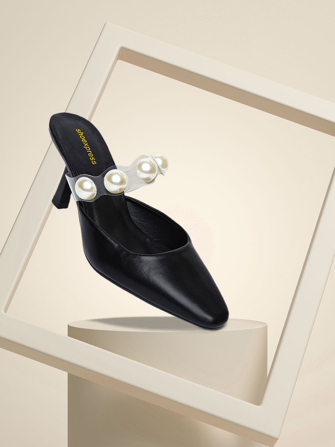 Buy Shoexpress Black & White Embellished Mules Heels for Women