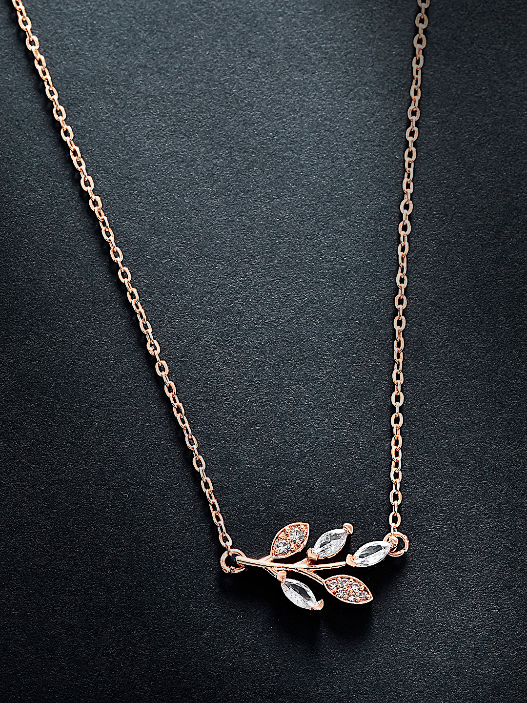 Buy MINUTIAE Rose Gold Plated & White Brass Crystals Marquise Vine Pendant Necklace Necklace